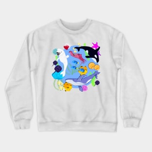 Whales and Sea Creatures in Light Blue Background Crewneck Sweatshirt